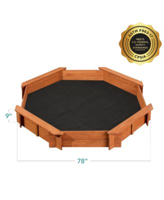 Kid's Octagonal Wooden Outdoor Sandbox w/ Benches, 8 Seats, Cover, XL Sandpit, Liner