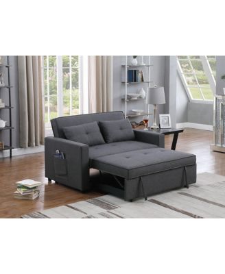56"W Dark Gray Linen Convertible Sleeper Loveseat with Side Pocket