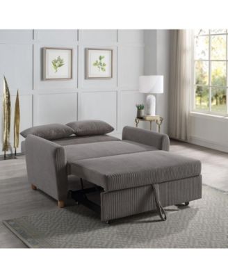 54"W Brown Corduroy Convertible Sleeper Loveseat