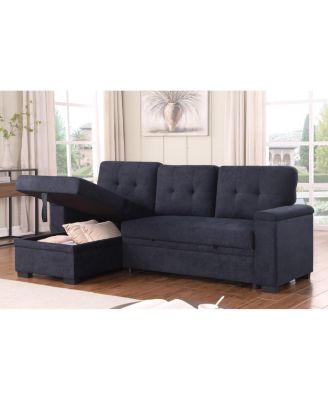 84.5"W Woven Fabric Reversible Sleeper Sectional Sofa with Storage Chaise