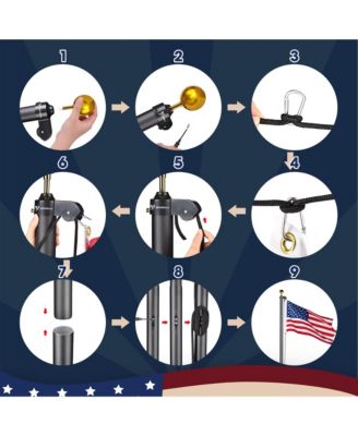 Bravery 20ft Eagle Topper Sectional Aluminum Flag Pole Kit with Solar Light US Flag Ball Top for Outside, Silver