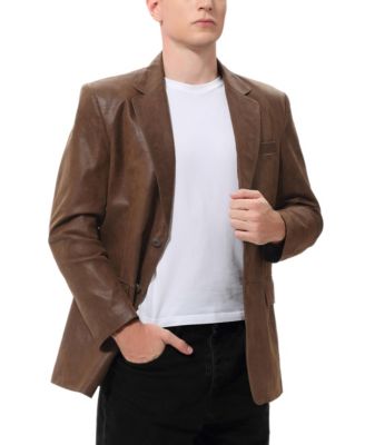 Men's Men Classic Two-Button Distressed Leather Blazer