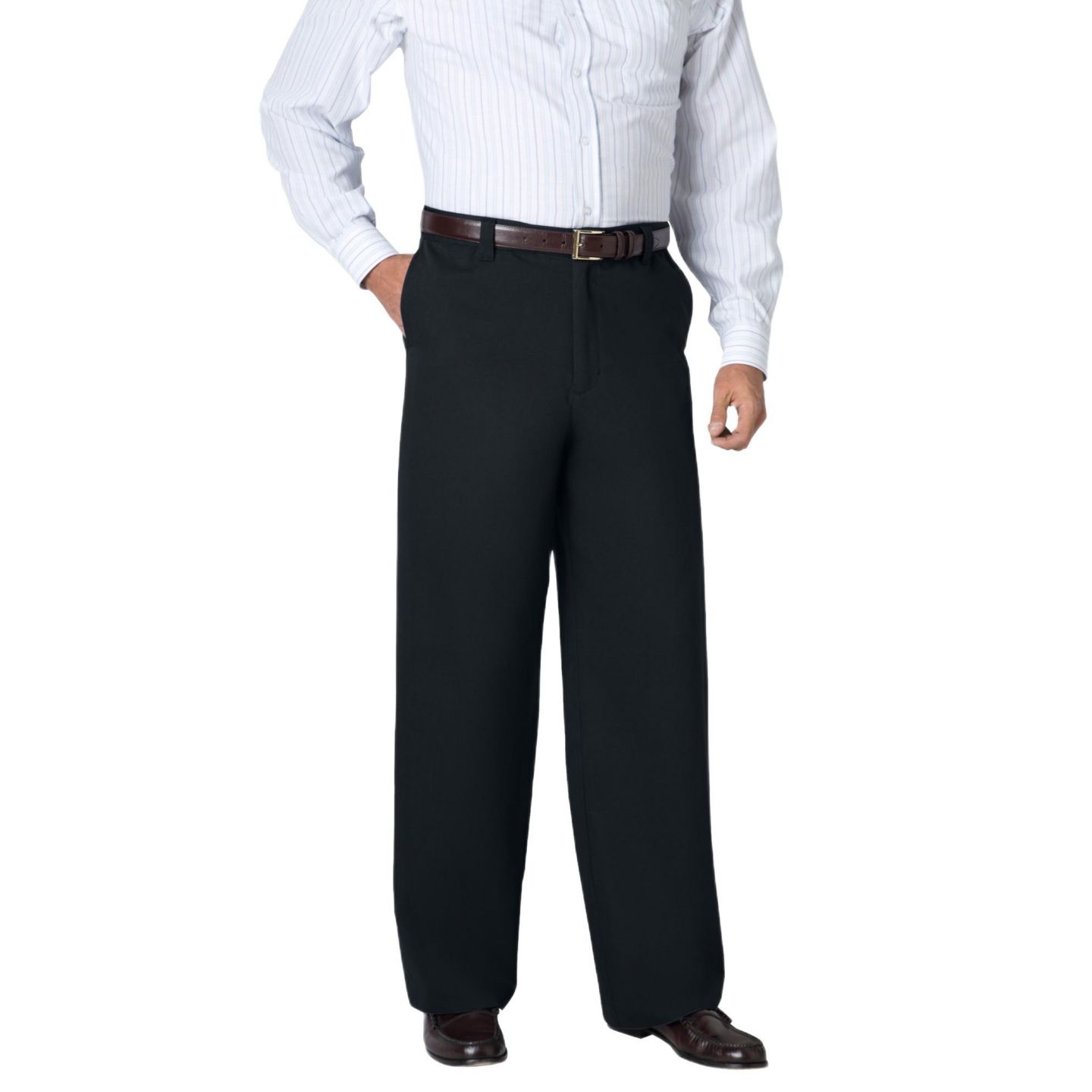 Мужские брюки KingSize Wide Leg Wrinkle Free Expandable Waist Pant, цвет: Чёрный — фото 1