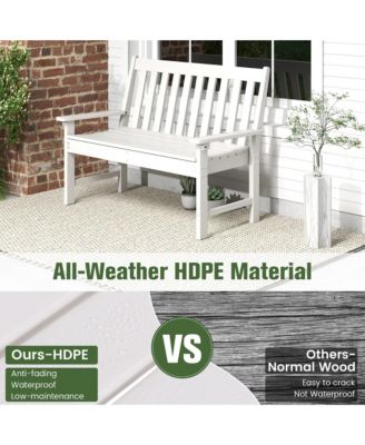 Garden Bench All-Weather HDPE 2-Person Outdoor Bench for Front Porch Backyard