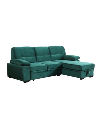97.5"W Green Velvet Fabric Reversible Sleeper Sectional Sofa Chaise