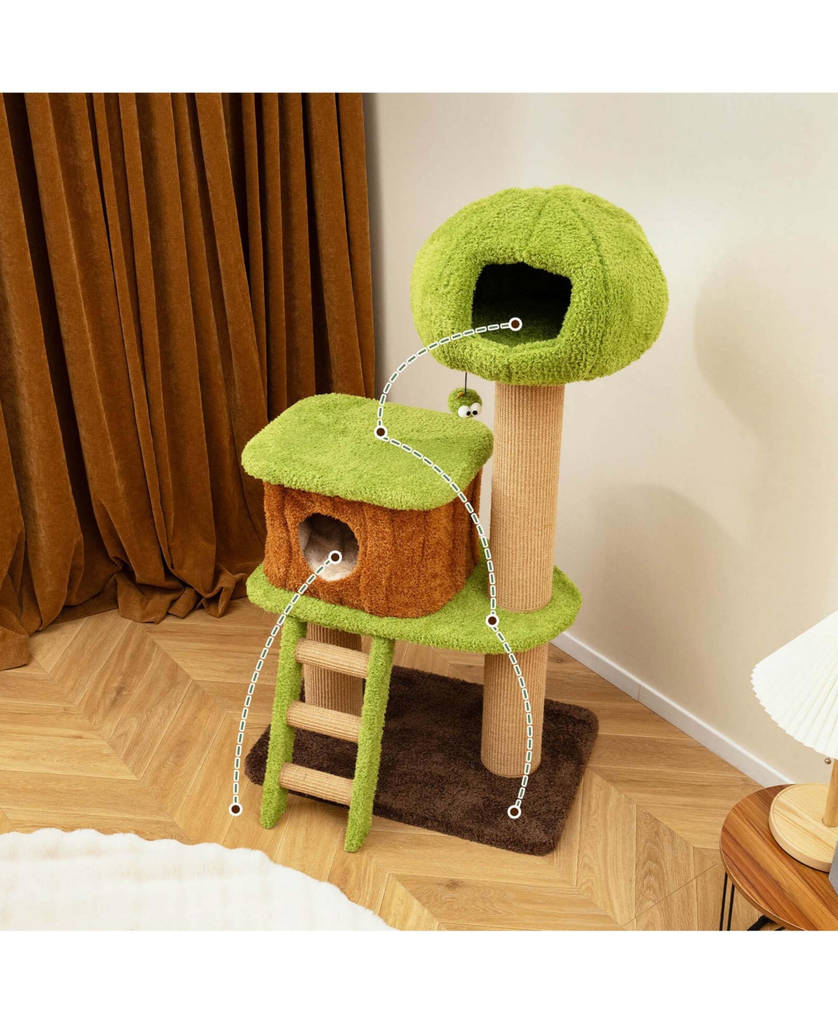 Costway 56" Tall Cat Tower with Mushroom-shaped Nest Condo Climbing Ladder Teasing Ball