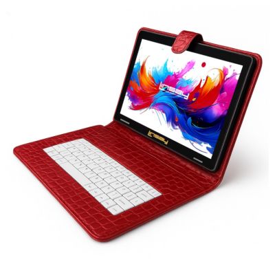 10.1" Octa Core 256GB Storage Android 15 Tablet with Red Crocodile Keyboard