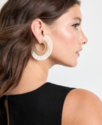 Macy's - Gold-Tone Raffia Stone Hoop Earrings
