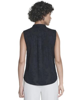 Women's Floral Surplice-Neck Sleeveless Blouse