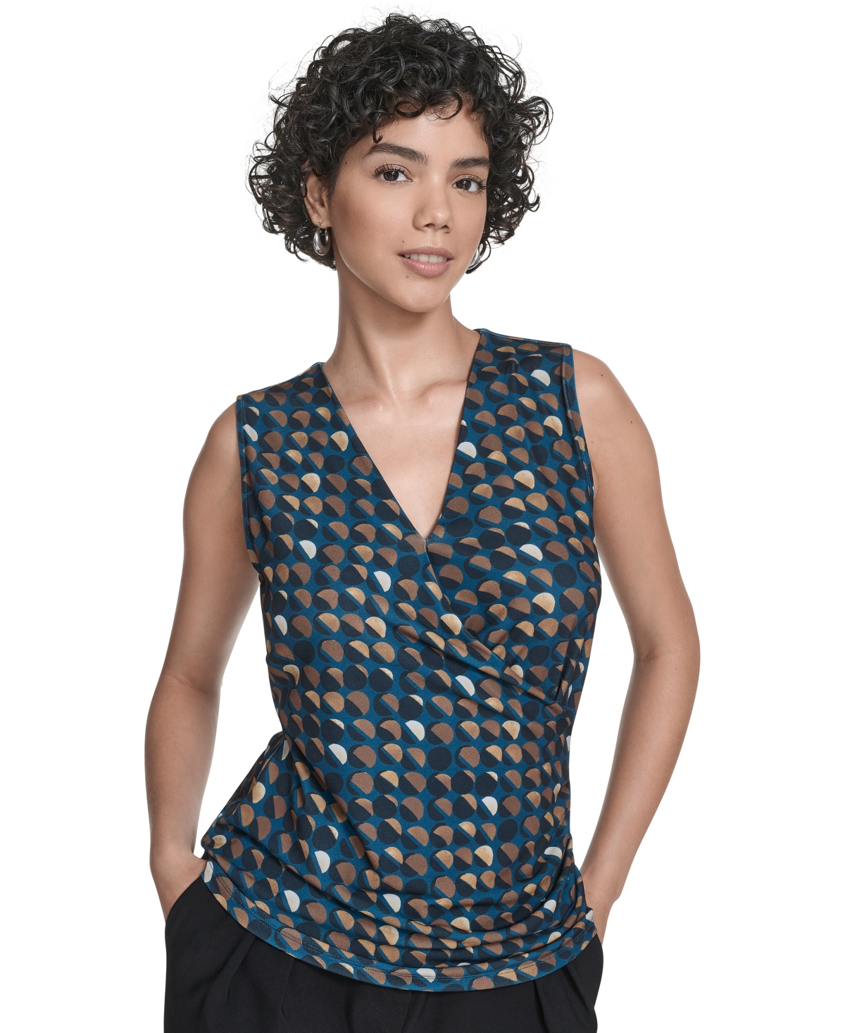 Women's Printed Surplice-Neck Ruched Blouse - Cypress Multi