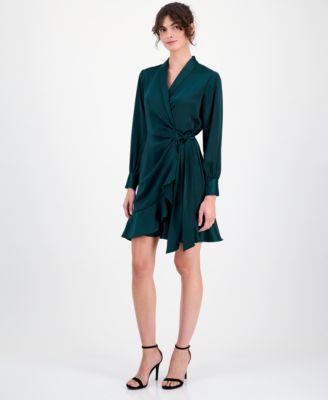 Anne Klein - Women's Satin Ruffle-Hem Wrap Dress