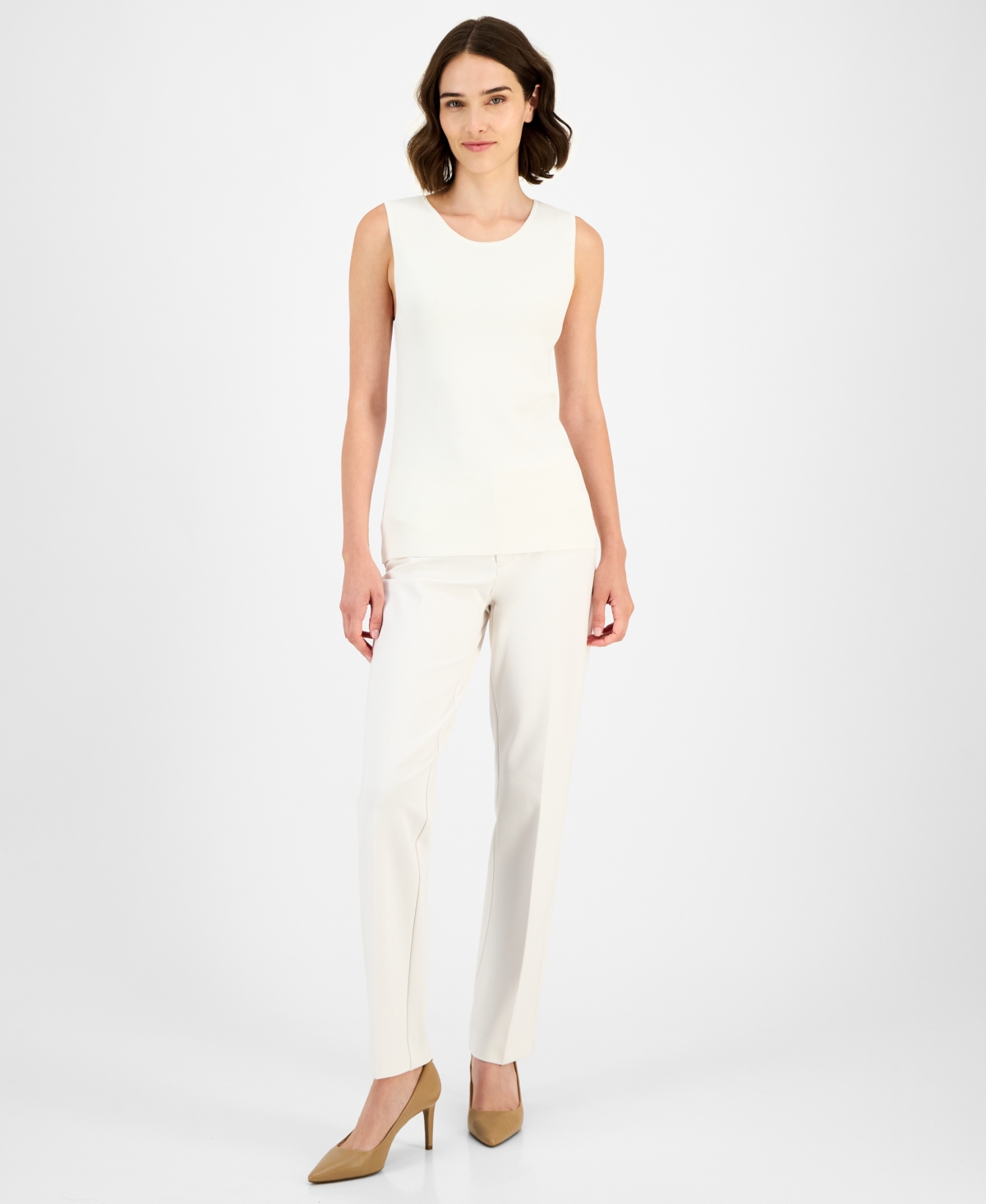 Anne Klein Sleeveless Knit Top In White