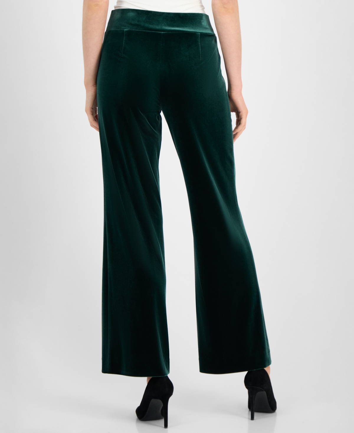 Anne Klein Women's Velvet High-rise Pull-on Wide-leg Pants In Green