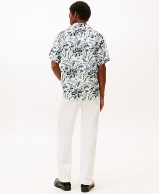 Men's Patterned Linen Button Up Short Sleeve Shirt