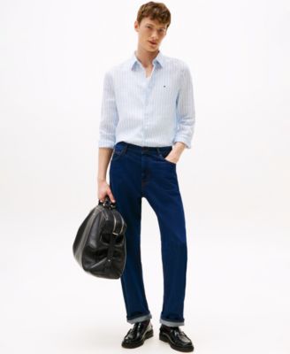 Men's Pigment-Dyed Stripe Linen Button Up Shirt