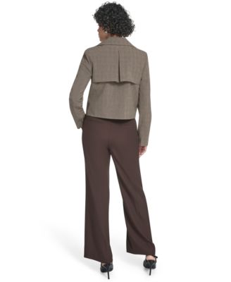 Women's Notch Lapel Collar Cropped Trench Jacket