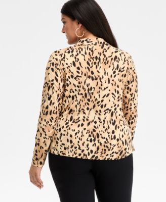 Plus Size Printed Gathered Collared Shirt, Macy's Exclusive