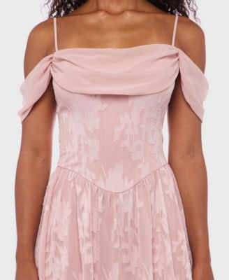 Juniors' Cold-Shoulder Jacquard Fit & Flare Dress