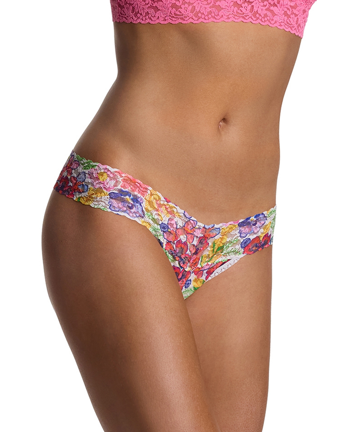 Hanky Panky Women's Printed Signature Lace Low Rise Thong In Pink