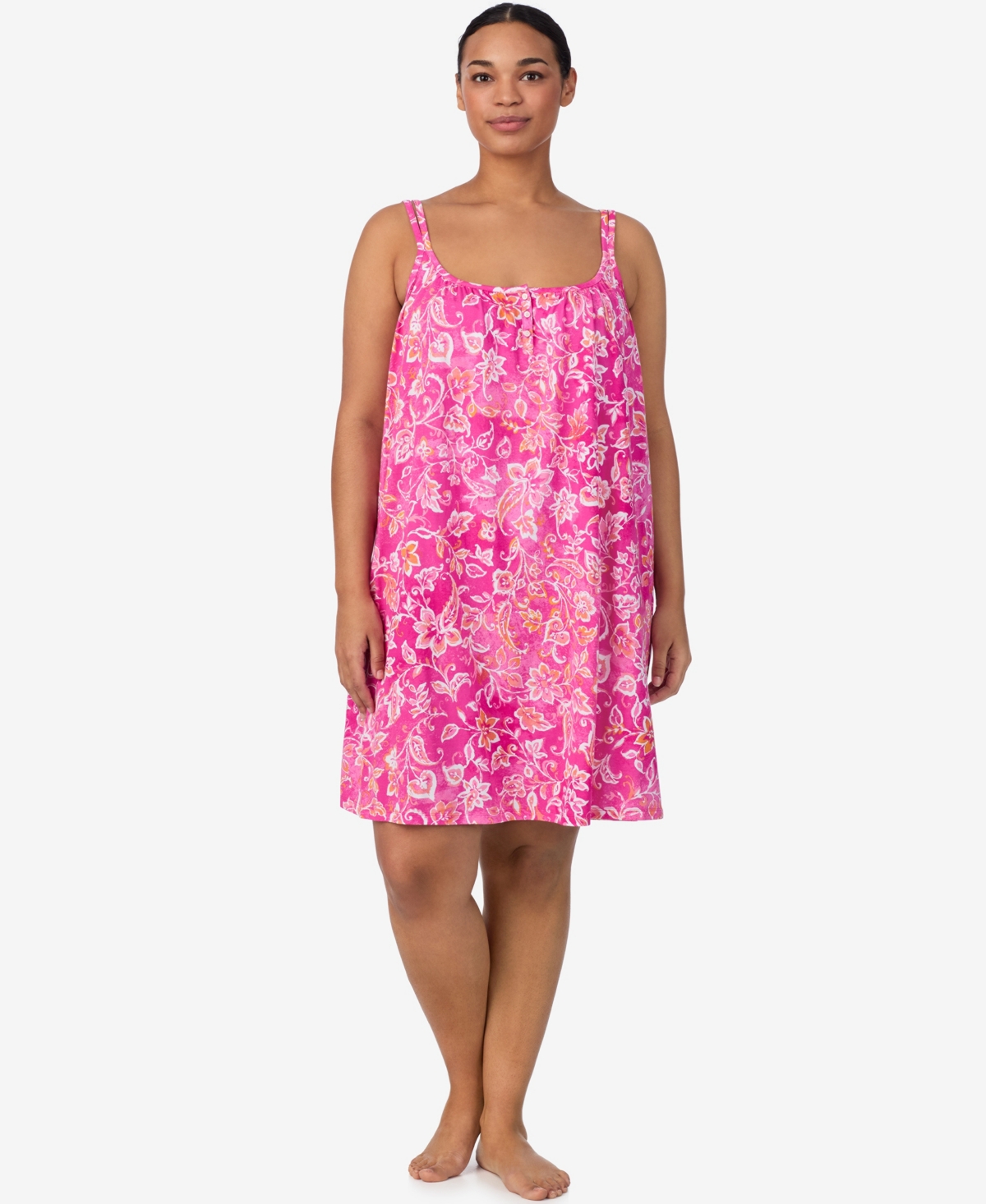 Ralph Lauren Plus Size Double Strap Short Nightgown In Pink
