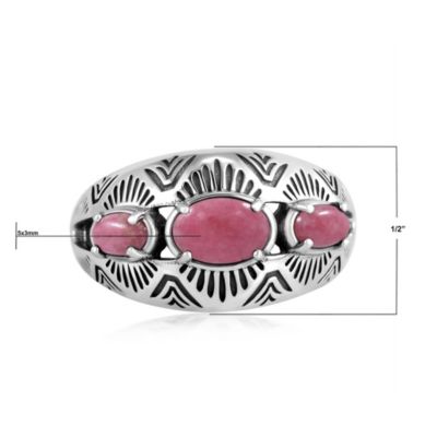 Sterling Silver Rhodonite 3-Stone Oval Band Ring, Size