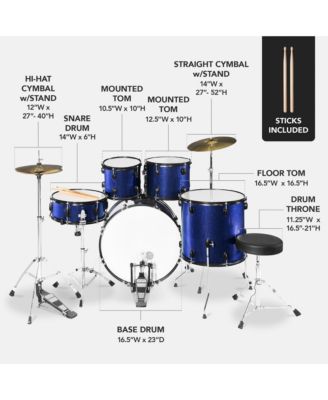 5-Piece Beginner Drum Set w/ Snare, Bass, Toms, Cymbal, Hi-Hat, Sticks, Drum Pedal