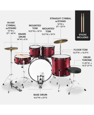 5-Piece Beginner Drum Set w/ Snare, Bass, Toms, Cymbal, Hi-Hat, Sticks, Drum Pedal