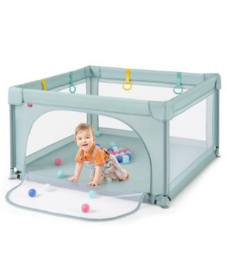 Toddler Playpen Large Activity Center w/ 50 PCS Ocean Balls & 4 Pull Rings