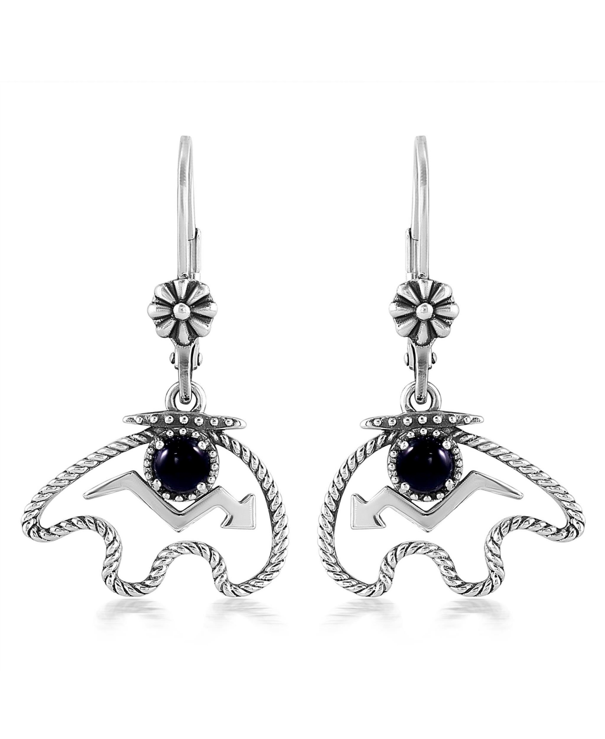 Sterling Silver Black Agate Bear Lever Back Earrings
