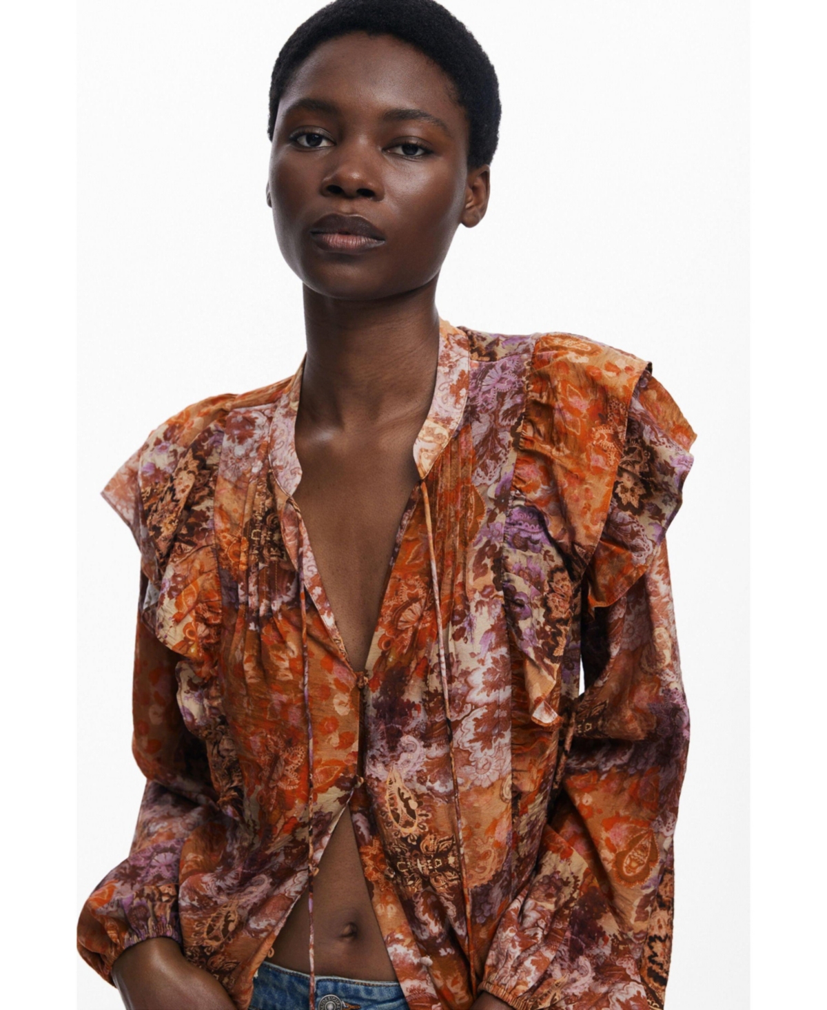 Desigual Paisley Button-up Shirt In Orange