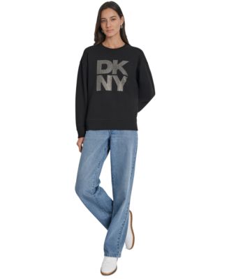 Women's Rhinestone Logo Cotton Crewneck Sweatshirt