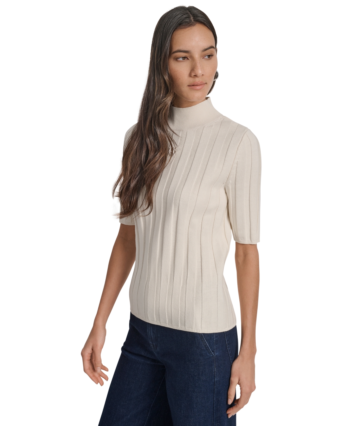 Dkny Jeans Women's Mock Neck Cotton Rib Knit Sweater In White