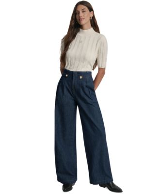 DKNY Jeans - Women's Tab-Waist High Rise Wide Leg Cotton Denim Pants