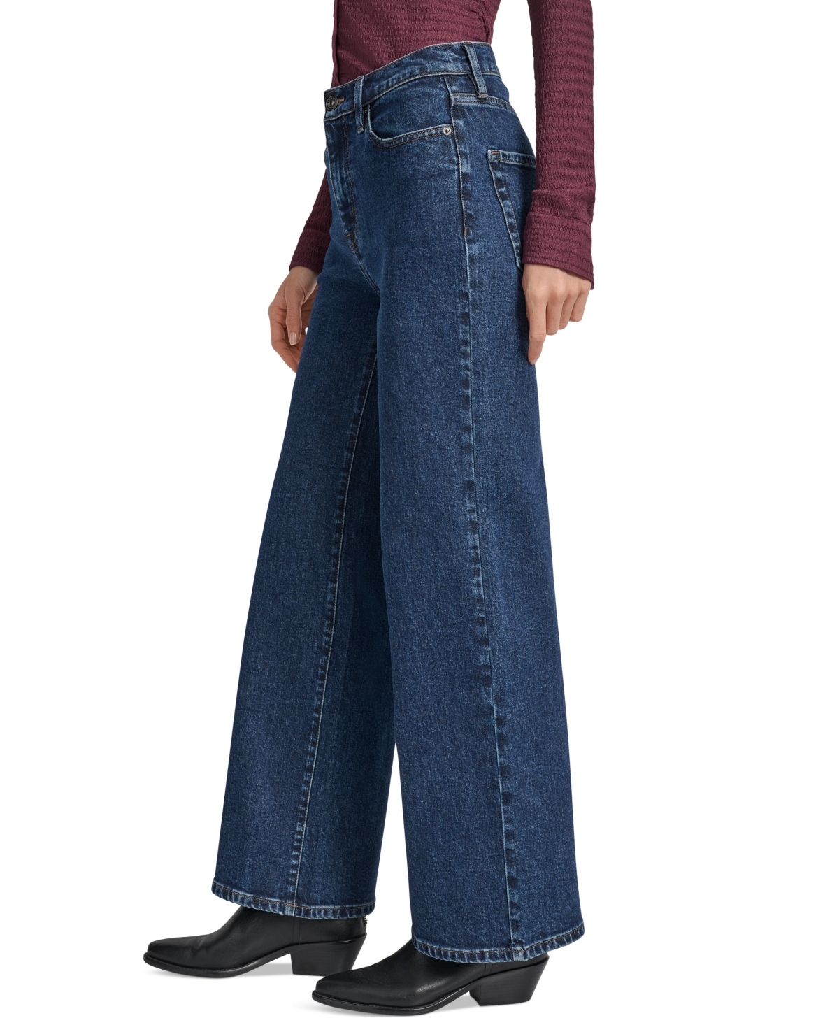 Dkny Jeans Women's Textured Collared Button-front Blouse In Blue