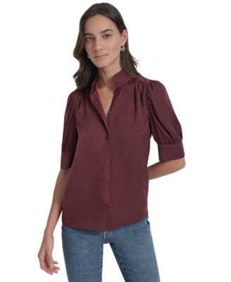 DKNY Jeans - Women's Stand Collar Puff-Sleeve Shirt
