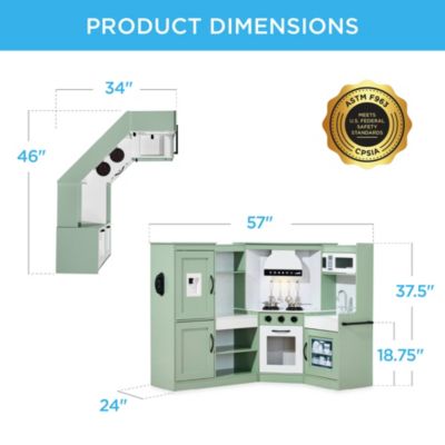 Pretend Play Corner Kitchen, Interactive Wooden Kids Set w/ Lights and Sounds