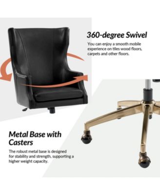 Heeg 47'' H Genuine Leather Swivel Adjustable Height Tilting Executive Chair with High Backrest