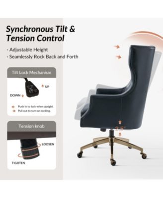 Heeg 47'' H Genuine Leather Swivel Adjustable Height Tilting Executive Chair with High Backrest