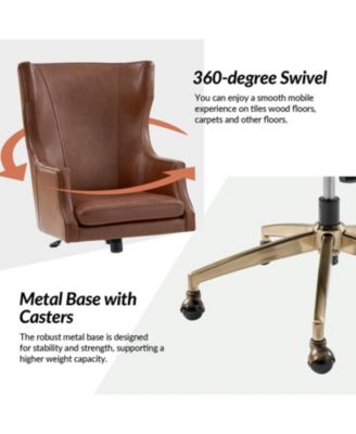 Heeg 47'' H Genuine Leather Swivel Adjustable Height Tilting Executive Chair with High Backrest