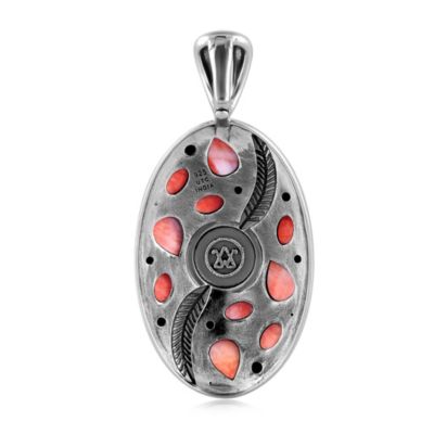 Sterling Silver Red Spiny Oyster Oval Leaf Pendant Enhancer
