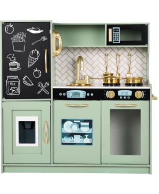 Pretend Play Kitchen Wooden Toy Set for Kids w/ Telephone, Utensils, Oven, Microwave