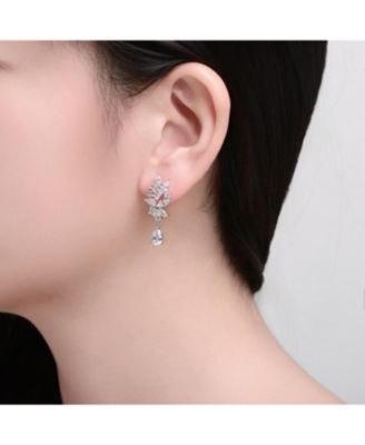 White Gold Plated with Clear Cubic Zirconia Marquise & Pear Shaped Clear Cubic Zirconia Dangling Earrings