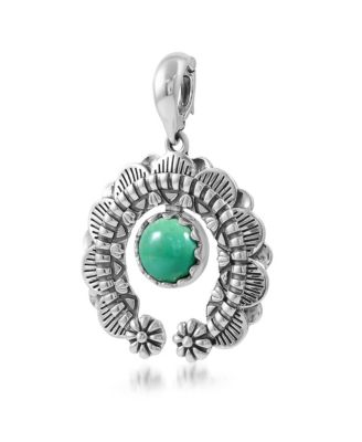 Sterling Silver Green Turquoise Round Cut Naja Pendant Enhancer