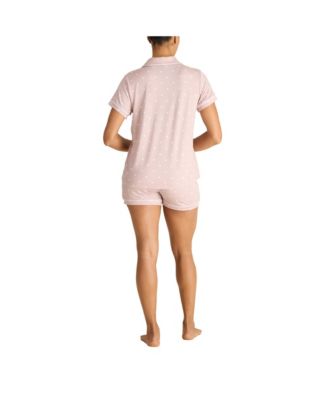 Women's Short Sleeve Notch Collar Top and Shorts 2 Piece Pajama Set