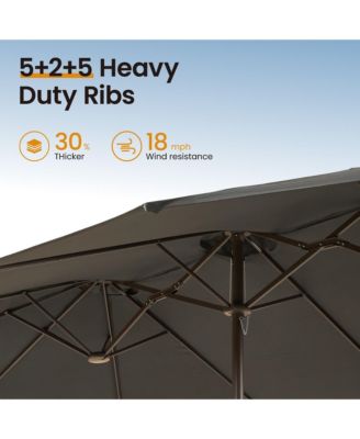 15ft Patio Umbrella with Base,12 Heavy Duty Ribs Large Outdoor Double-Sided Rectangle Umbrella with Crank Handle, Market Umbrella for Backyard