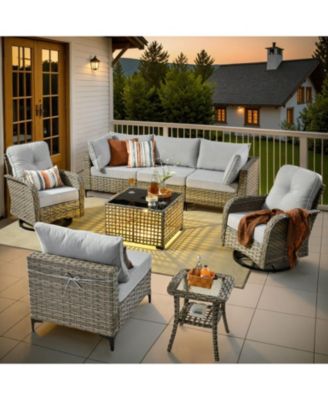 8-Piece Rattan Outdoor Patio Furniture Set with Sectional Sofa, Swivel Chairs, and Solar Coffee Table