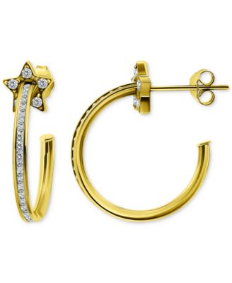 Giani Bernini - Cubic Zirconia Star Small Hoop Earrings, 0.75"
