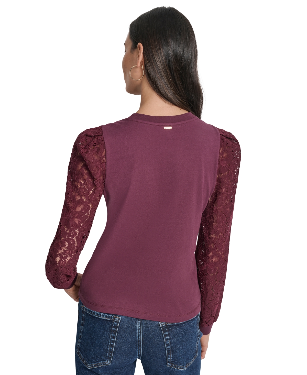 Dkny Jeans Women's Lace Puff-Sleeve Crewneck Top