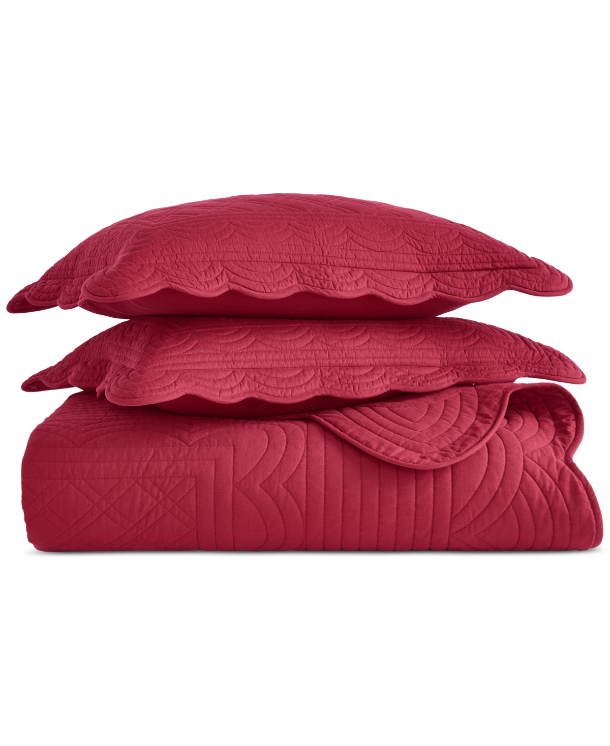 Charter Club Bailey Scallop 3-pc. Quilt Set, King, Exclusively At Macy's In Red