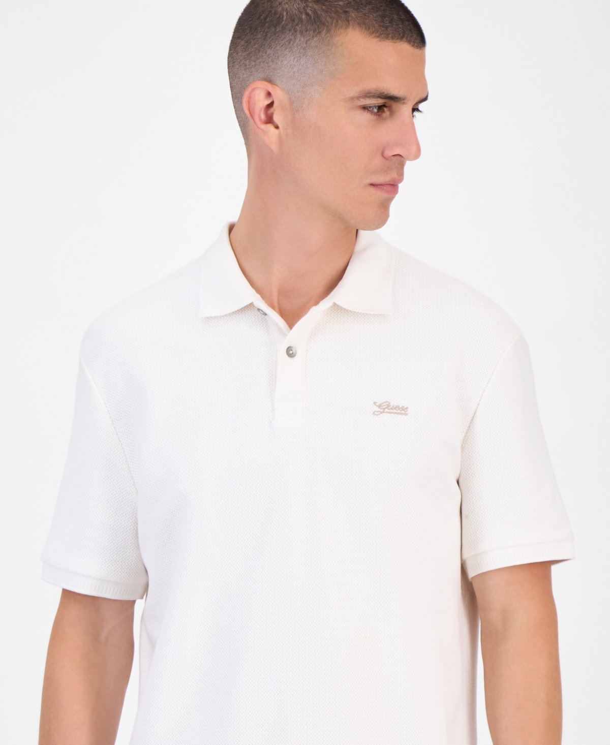 Guess Minimal Logo Short Sleeve Textured Polo Shirt In Red